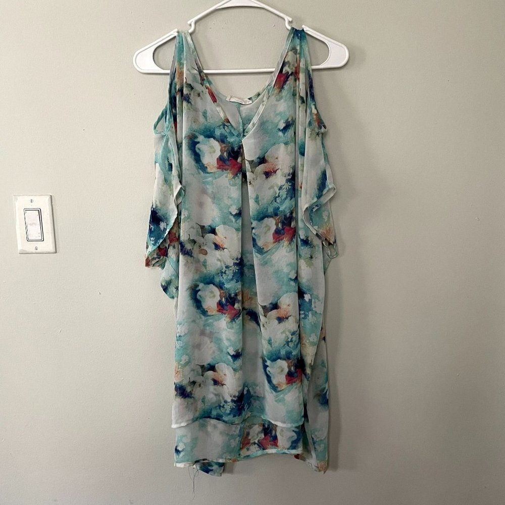 Peach Love lightweight floral off the shoulder cold v-neck sheer swimsuit blouse